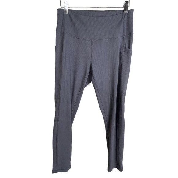 Z by Zella Gray Ribbed Leggings Size L Mid-Rise Side Pockets - Picture 1 of 4